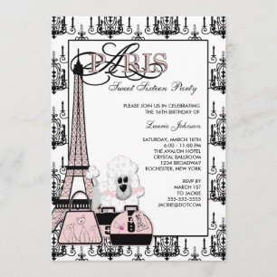 Pink Black Paris Chandelier Sweet Sixteen Party Invitation