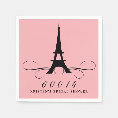 Pink Black Paris Eiffel Tower Bridal Shower Napkins