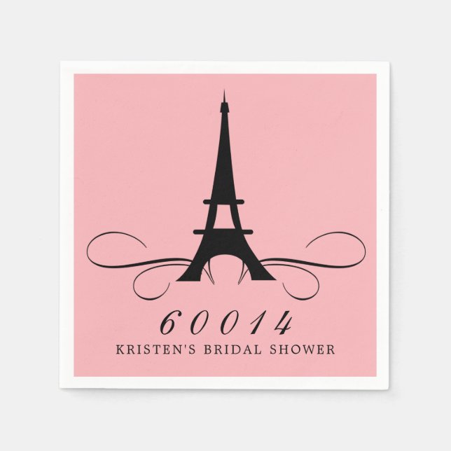 Pink Black Paris Eiffel Tower Bridal Shower Napkins (Front)