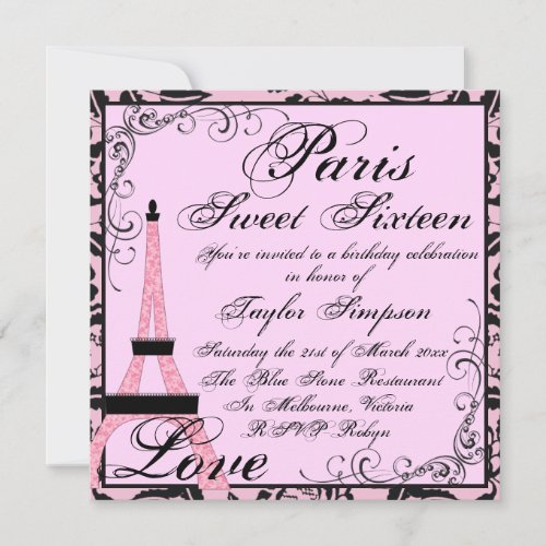 PinkBlack Paris Sweet16 Birthday Invite