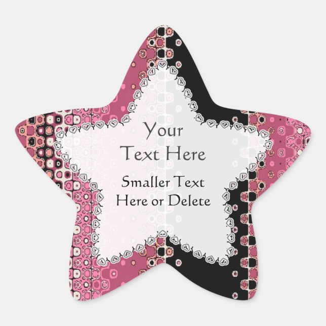 Pink Black Party Favor Star Label Sticker (Front)