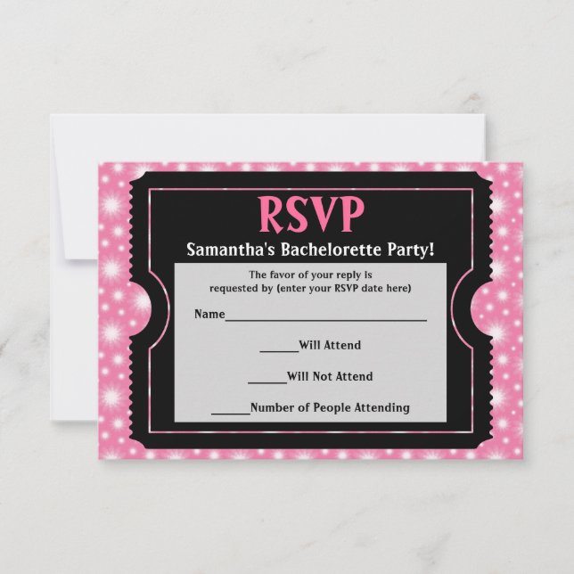 Pink/ Black Party Ticket RSVP Reply Card (Front)