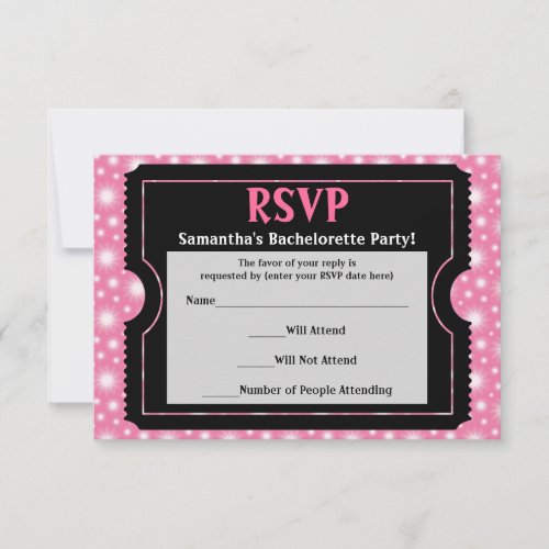 Pink/ Black Party Ticket RSVP Reply Card