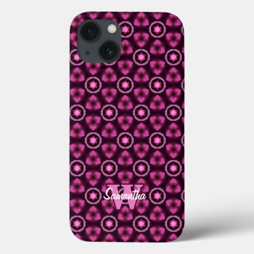 Pink  Black Pattern Custom Name Monogram iPhone 13 Case