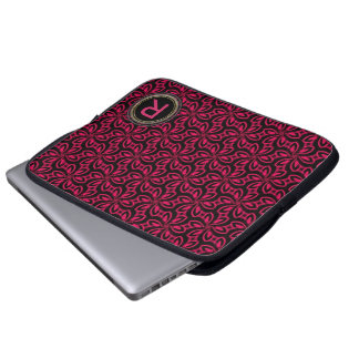 Pink Black Pattern Monogram Tablet Notebook Laptop Sleeve
