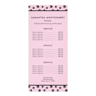 Pink Black Paws Professional Pet Sitter Services Rack Card