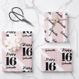 Pink Black Personalized Custom Age Wrapping Paper Sheets