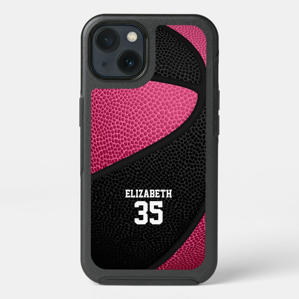pink black personalized girls basketball OtterBox iPhone case