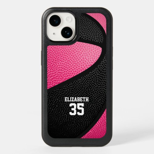 pink black personalized girls basketball OtterBox iPhone 14 case