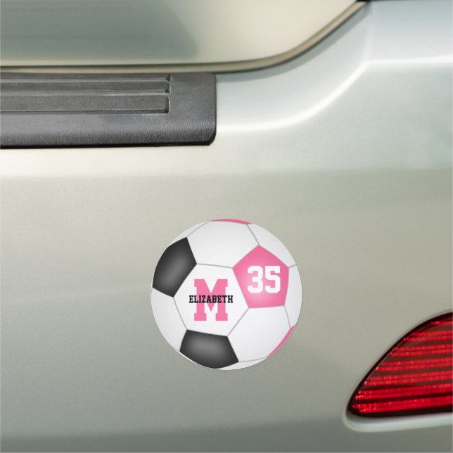 pink black personalized girls soccer gifts car magnet (In Situ)
