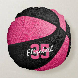 pink black personalized girls sports basketball round pillow