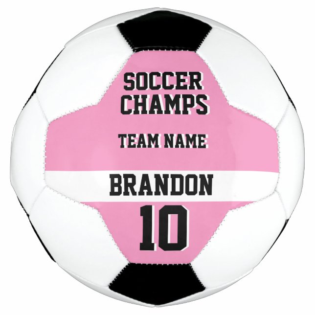 pink black personalized player soccer champs team  soccer ball (Front)