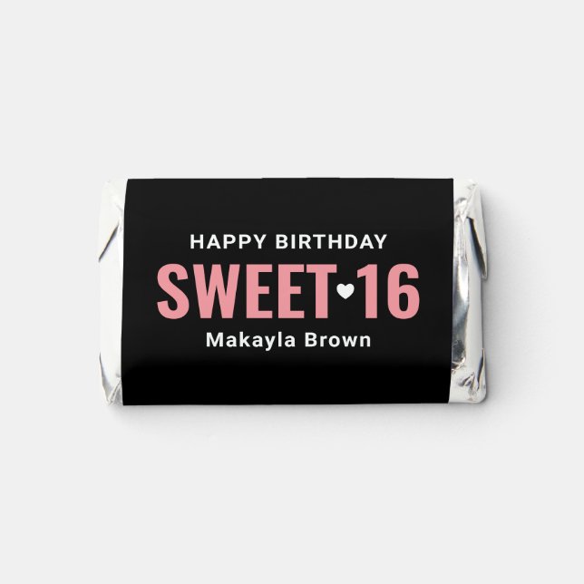 Pink Black Personalized Sweet 16 Birthday Hershey's Miniatures (Front)