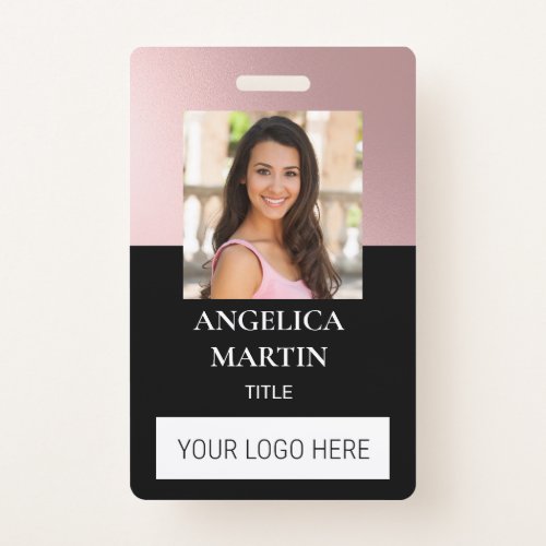Pink Black Photo ID Name Title Barcode Vertical Badge
