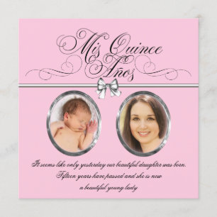 Pink Black Photo Quinceanera Invitation