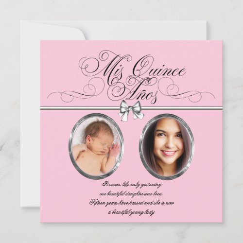 Pink Black Photo Quinceanera Invitations