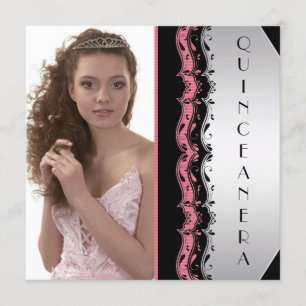 Pink Black Photo Quinceanera Invitation