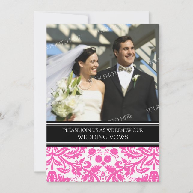 Pink Black Photo Wedding Vow Renewal Invitation (Front)