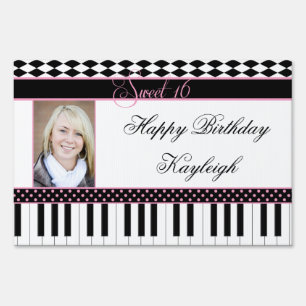 Pink Black Piano Theme Sweet 16 Yard Sign