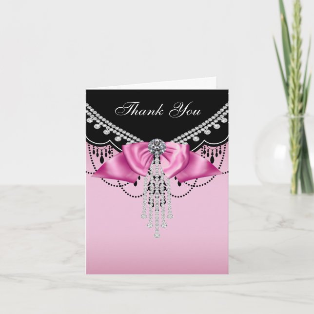 Pink Black Pink Princess Thank You Cards (Front)