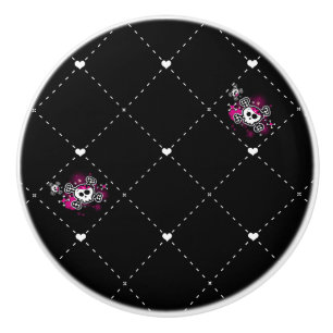 Pink & Black Pirate Skull Crossbones Punk Dresser Ceramic Knob