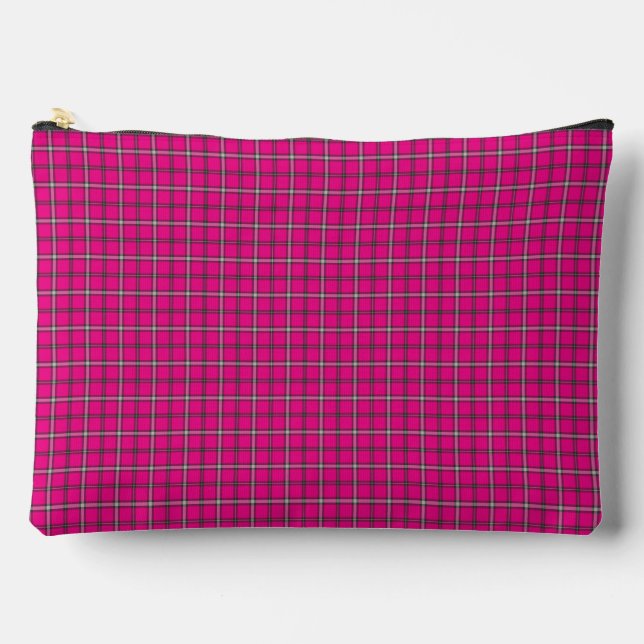 Pink Black Plaid Classic Pattern Bright Accessory Pouch (Front)