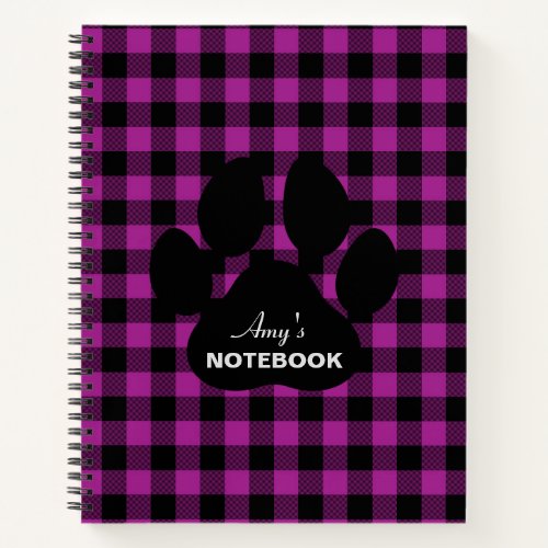 Pink Black Plaid Paw Print Notebook Journal
