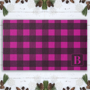 Pink Black Plaid Personalized Monogram Outdoor Rug
