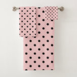 Pink black polka dot bath towel set