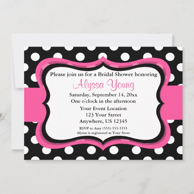 Pink Black Polka Dot Bridal or Baby Shower Invite (Front)