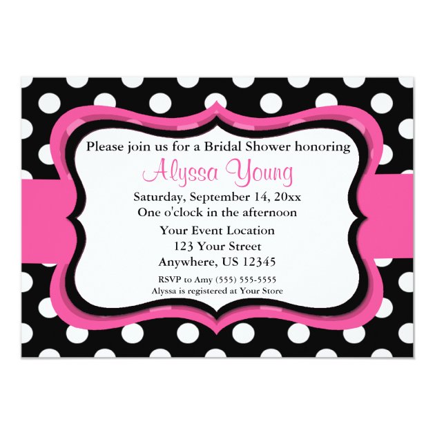 Pink Black Polka Dot Bridal Or Baby Shower Invite