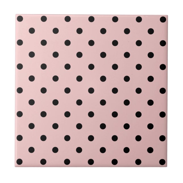 Pink black polka dot ceramic tile (Front)