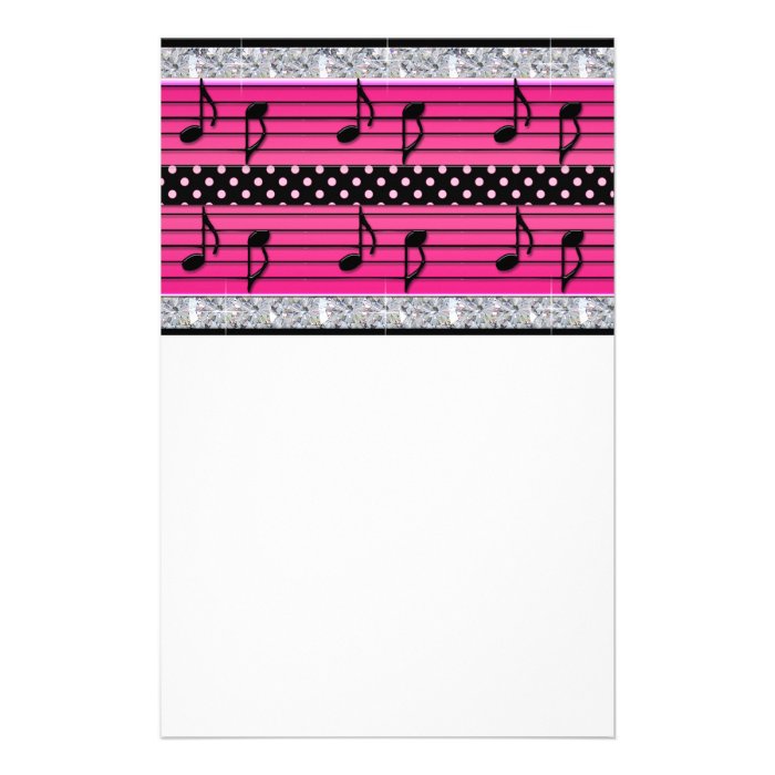 Pink & Black Polka Dot Diamonds & Musical Notes Custom Stationery