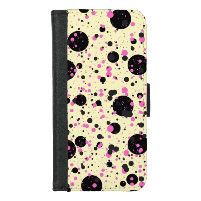 Pink & Black Polka Dot Glam Pattern iPhone Wallet Case (Front)