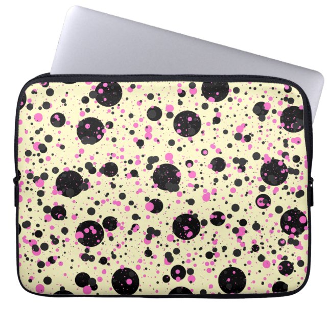 Pink & Black Polka Dot Glam Pattern Laptop Sleeve (Front)