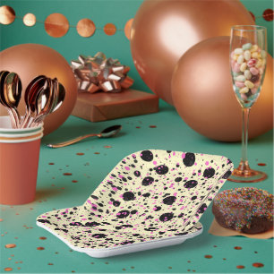 Pink & Black Polka Dot Glam Pattern Paper Plates