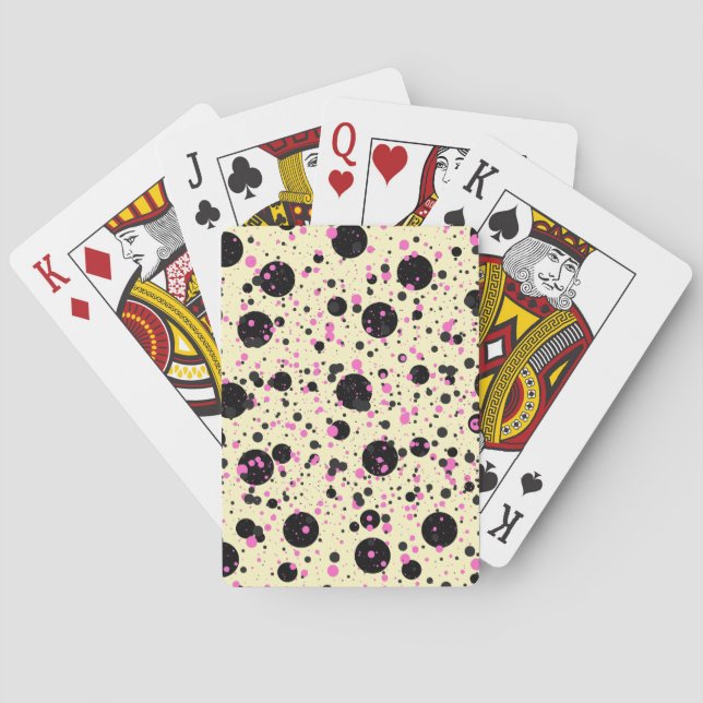 Pink & Black Polka Dot Glam Pattern Poker Cards (Back)