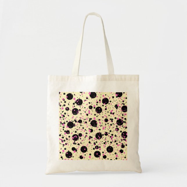 Pink & Black Polka Dot Glam Pattern Tote Bag (Front)