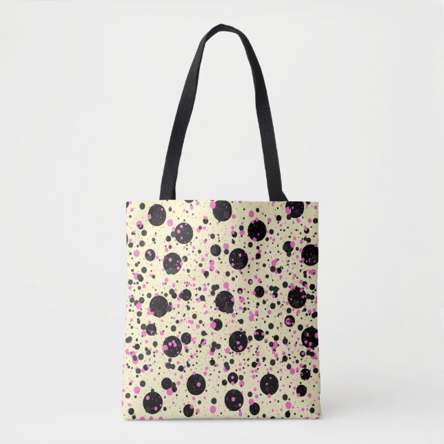 Pink & Black Polka Dot Glam Pattern Tote Bag (Front)