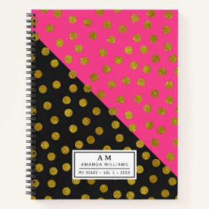 Pink & Black Polka Dot Notebook Gold Detail