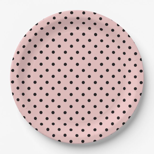 Pink black polka dot paper plates (Front)