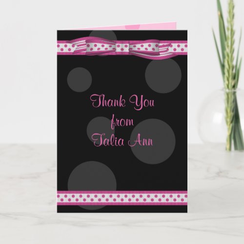 Pink Black Polka Dot Ribbon Bat Mitzvah Thank You