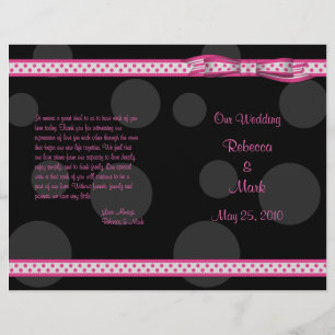 Pink Black Polka Dot Ribbon Bow Wedding Program