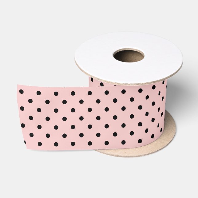Pink black polka dot satin ribbon (Spool)