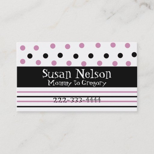 Customizable Pink &amp; Black Polka Dots and Stripes Mommy Card Business Card Template