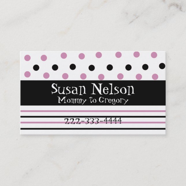 Pink & Black Polka Dots and Stripes Mommy Card (Front)