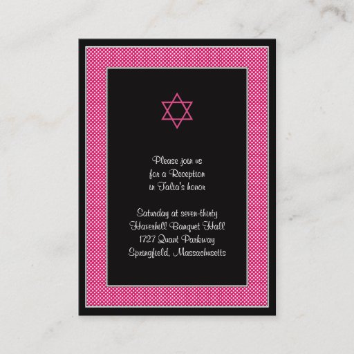 Customizable Pink &amp; Black Polka Dots Bat Mitzvah Reception Card Business Card Templates
