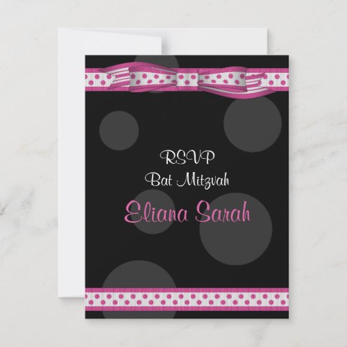 Pink &amp; Black Polka Dots Bat Mitzvah Response Card