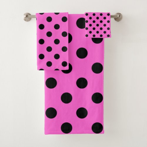 Pink  Black Polka Dots Dot Bath Towel Set