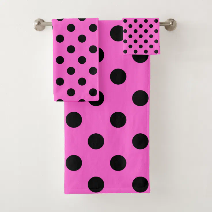 Pink & Black Polka Dots Dot Bath Towel Set Zazzle